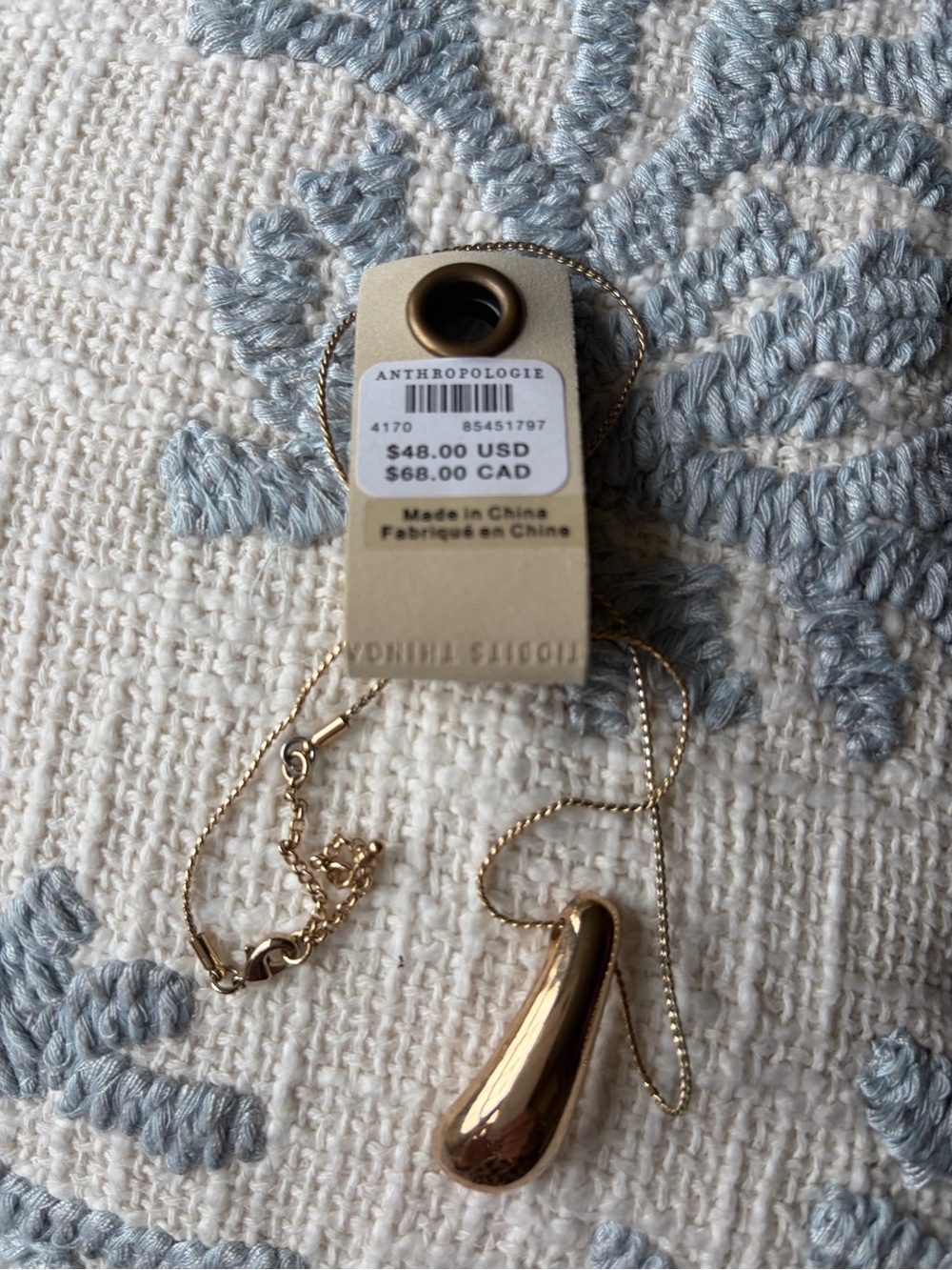 Anthropologie gold hardware pendant new with tag
